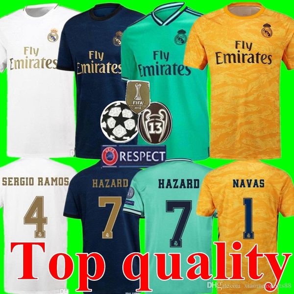 

2019 2020 real madrid soccer jerseys 19 20 home away 3rd modric hazard asensio vinicius jr kroos benzema men goalkeeper navas football shirt, Black;yellow