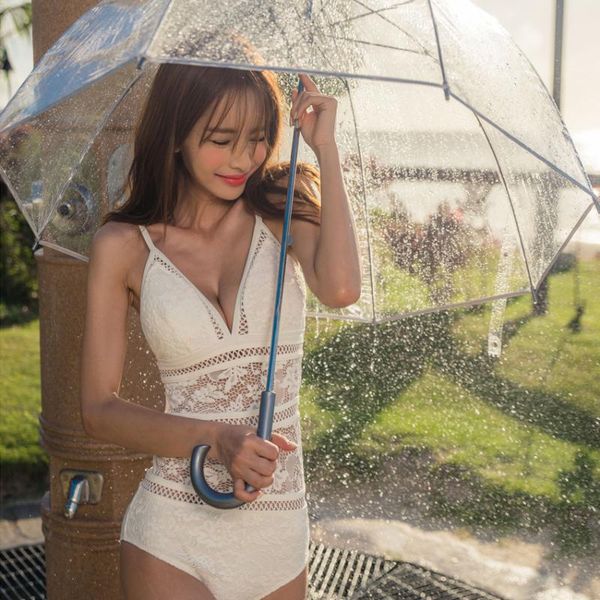 

high cold queen swimsuit female bikini backless belly lace hollow spring swimsuit, White;black