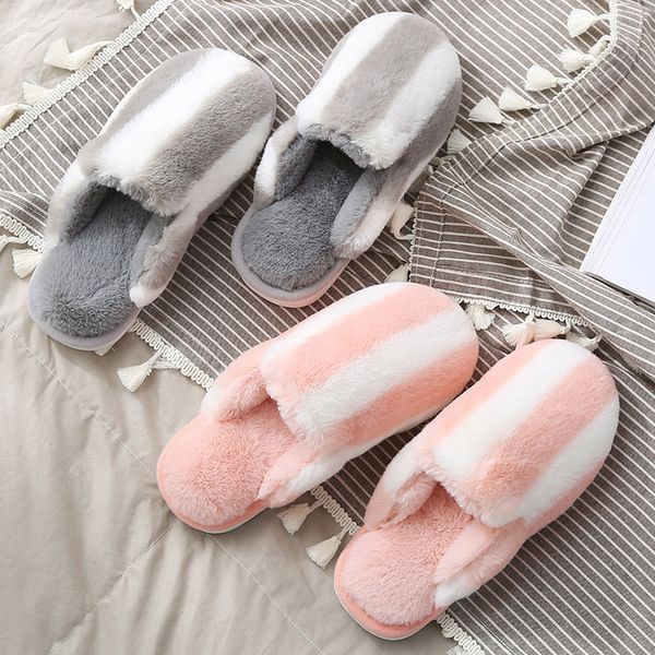 

wfl women shoes 2019 winter warm home men and women couples cotton slippers lovely soft flock anti-slip bottom house shoes, Black