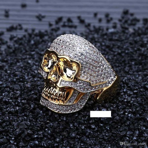 

hip hop copper two tone skull ring iced out micro paved cubic zircon punk fahion ring for men women, Silver