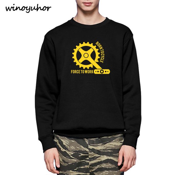 

born to cycle forced to work hoodies men funny cycler bicycle gift sweatshirts winter fashion pullovers quality, Black