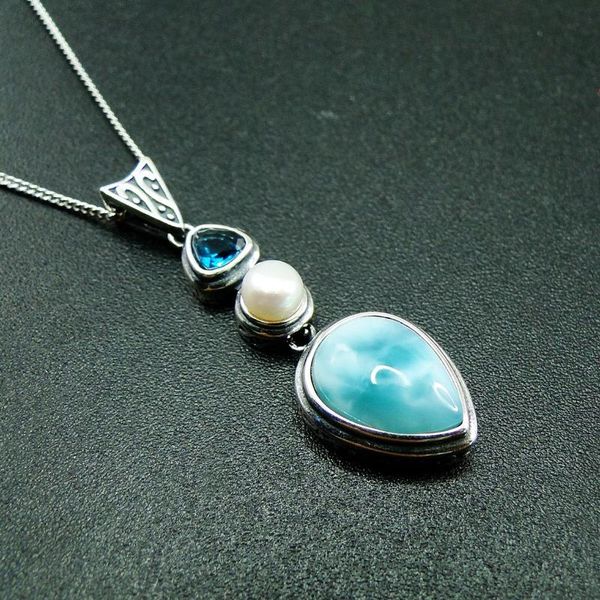 

charm women pendant 925 silver natural dominica larimar drop pendant necklace for engagement aniversary birthday party gift