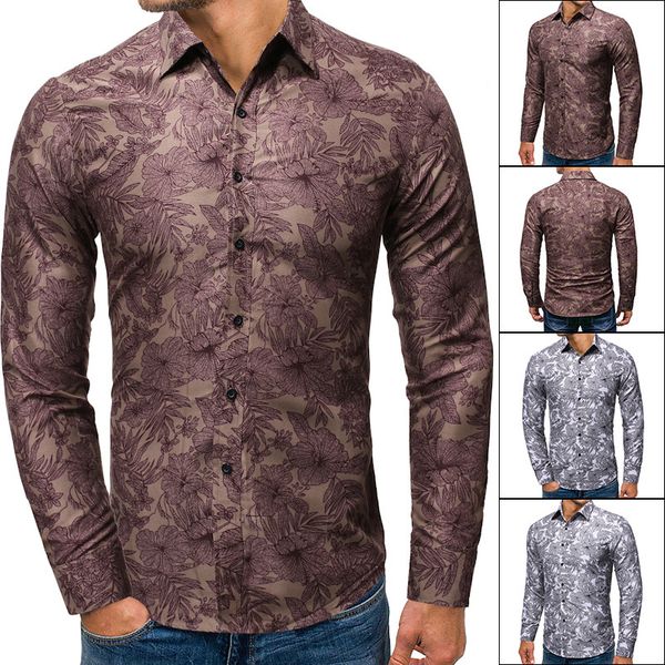 

2019 autumn men's wear printing lapel man long sleeve shirt cs65, White;black