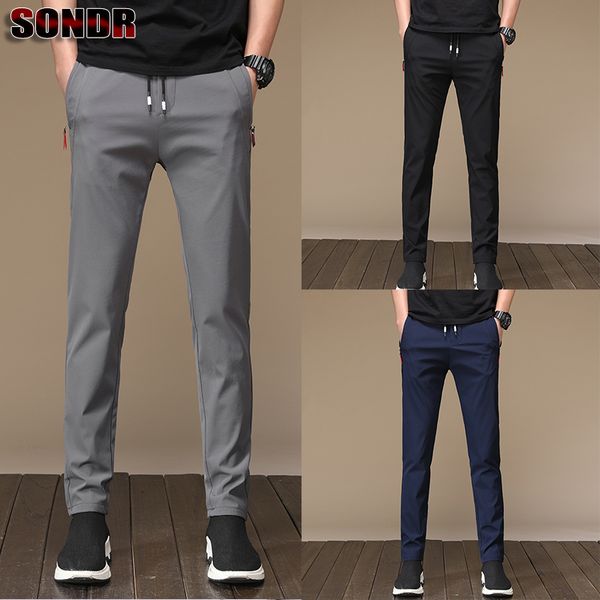 

men's pants sondr brand casual thin stretch slim-fit trousers sports, Black