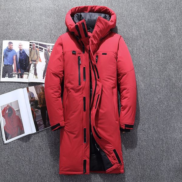 

nice men winter jacket x-long down coats men white duck down jacket male slim fit warm parka long coat, Black