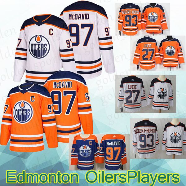 

Edmonton OilersPlayers Jersey 97 Connor McDavid 93 Ryan Nugent-Hopkins 27 Milan Lucic shirt Long sleeves top quality