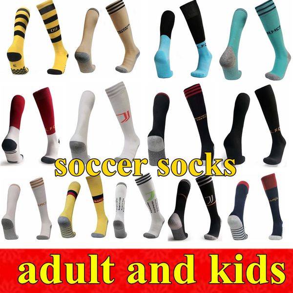

2020 real madrid soccer socks and child inter sport stockings dortmund 19 20 marseille ajax home away third kids football socks, Black