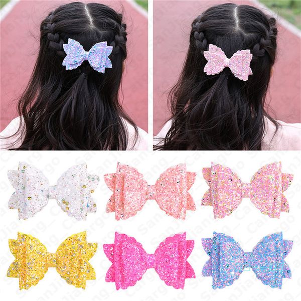 

glitter bow hair pins for girls solid color sparkle bling hair barrettes princess kids bow clip hairs accessories for girl gift e5405, Silver