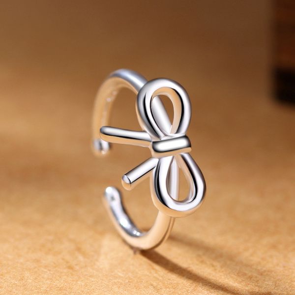 

925 sterling silver fashion creative bow ring female simple temperament silver open ring wedding jewelry accessories, Golden;silver