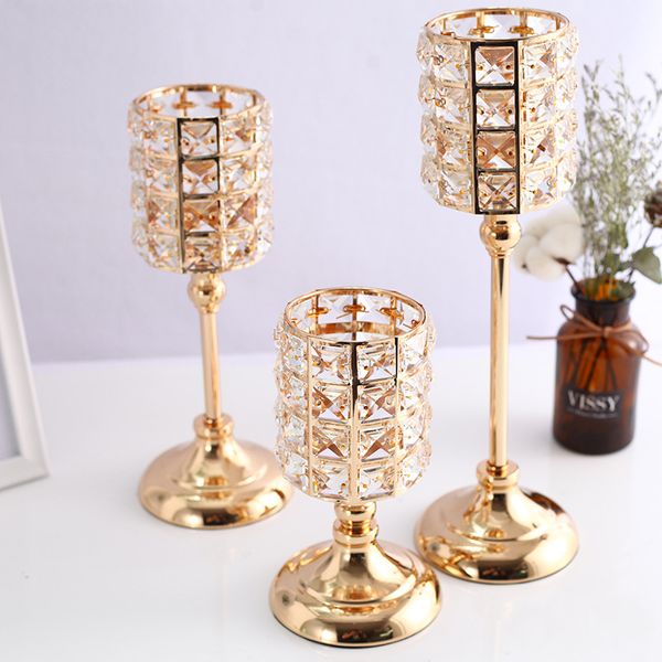 

crystal candle holders stand gold metal pillar candlestick set wedding christmas holiday decoration candelabros for home bougeoir