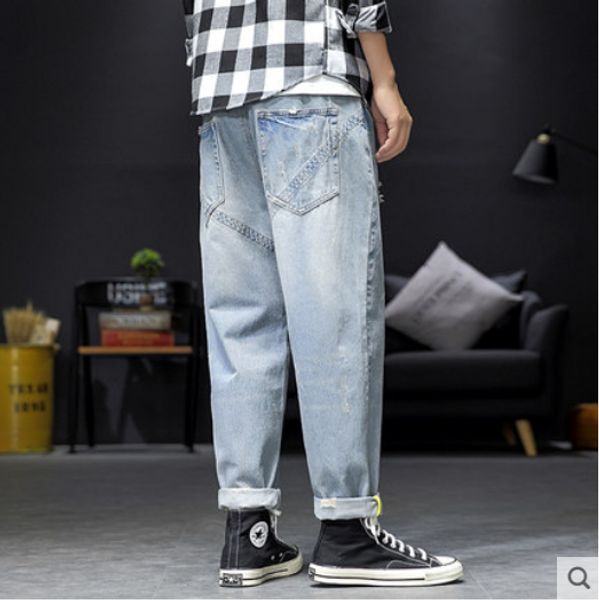 

blue hole jeans male popular feeling young father