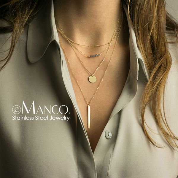 

e-manco muliti layered crystal choker necklacewomen stainless steel necklace for women pendants necklace set jewelry, Silver