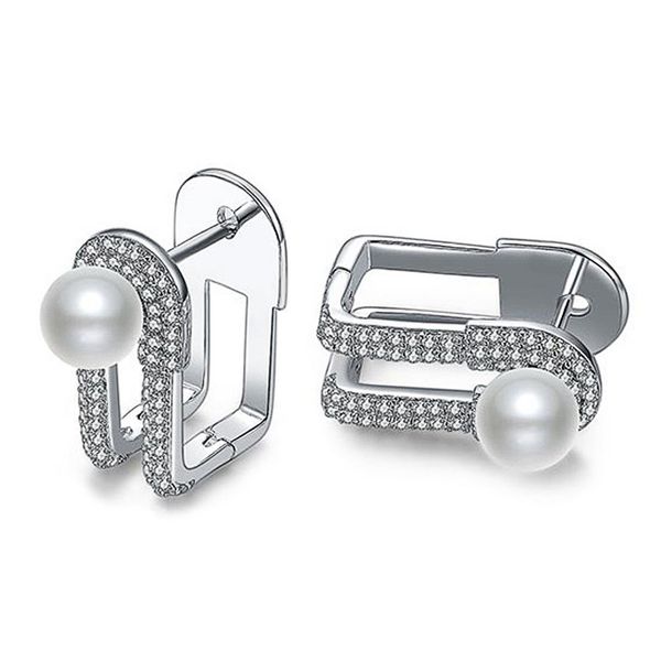 

huitan new arrival women earrings with simulated pearl micro paved personality stud earrings for female party accessories hot, Golden;silver
