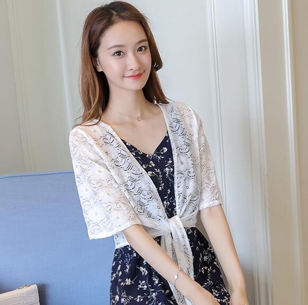 

carol diaries lace shrug women casual half sleeve lace floral light crop open stitch cardigan short all-match shawl wrap 6 color, White;black