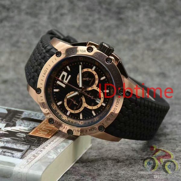 

chop chronograph working luxury new black rubber belt men silver mens fashion quartz movement watch men&#039s designer wristwatches btime, Slivery;brown