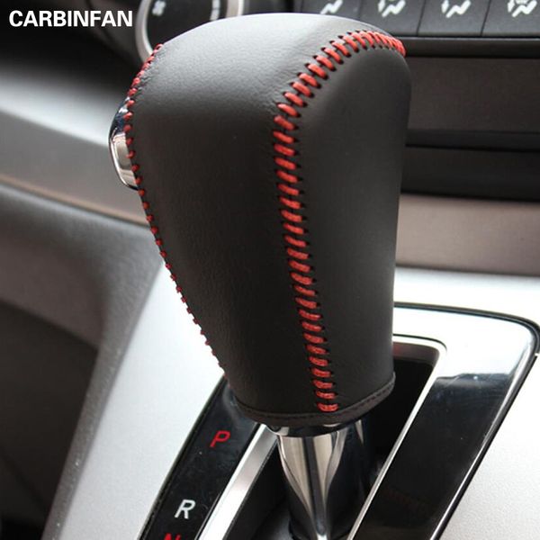 

black genuine leather diy hand-stitched car gear shift knob cover for crv 2012 2013 2014 2015 automatic