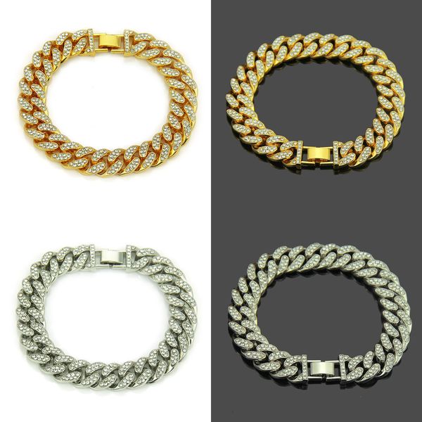 

18 hip-hop man fully-jewelled bracelet k electroplate hiphop bracelet hand decorate luxury designer jewelry crystal gemstone party, Black