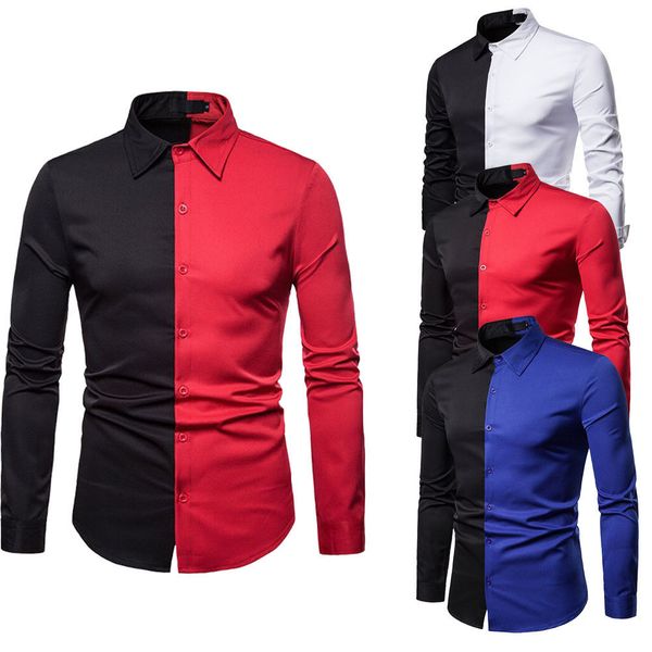 

fashion men's long sleeve color contrast symmetrical shirts button down casual formal slim fit shirt party dress, White;black