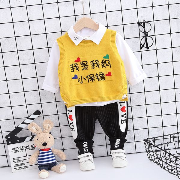 

детские костюмы мальчика осень детской одежды 1-4 лет свитер жилета небольшого телохранитель три куска прилива, Blue;gray