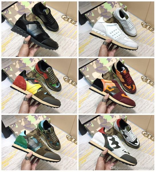 

shoes fashion stud rivet camouflage sneakers men women leather flats luxury designer trainers casual shoes, Black