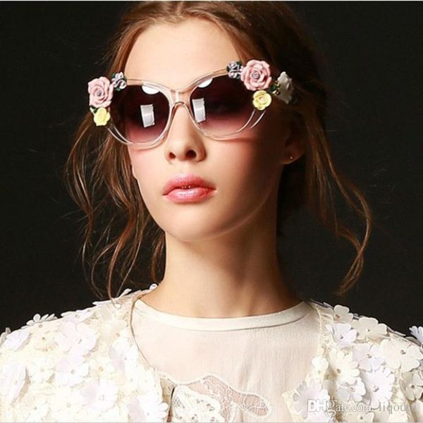 

retro baroque flower sunglasses summer beach vintage sunglasses fashion stereoscopic rose sun glasses for women/ladies, White;black