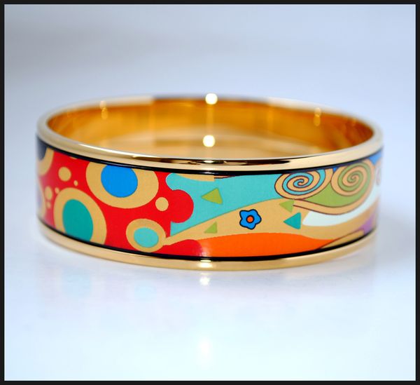 

tree of life series 18k gold-plated enamel bangle bracelet for woman bracelets bangles width 20mm fashion jewelry, Black