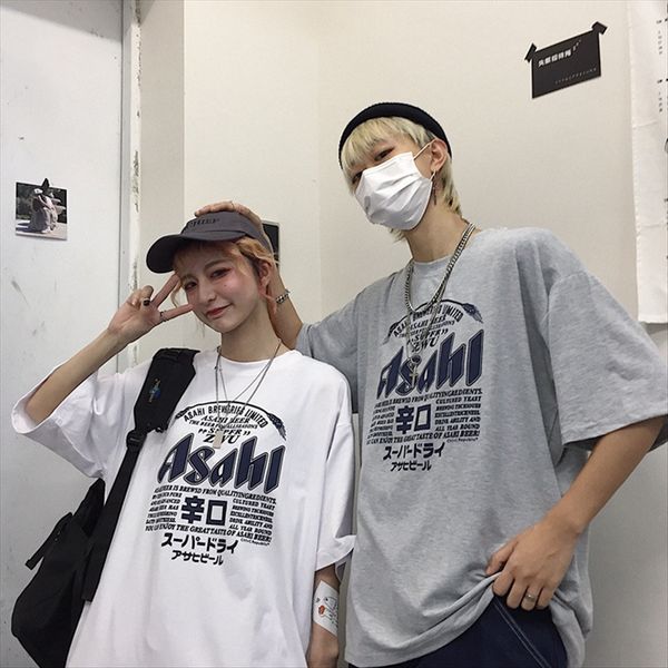 

american t-shirt female niche design couple dress summer short sleeve bf loose student all-match half sleeve ins t-shirt couple outfit fashi, White