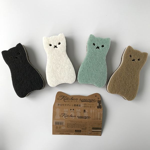 

exported to japan 4 pieces super cute kawaii cat pan sponge scrub dish wipe scouring cloth loofah cleaning brushes household cleaning tools