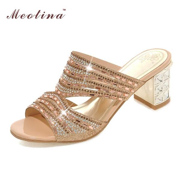 

meotina designer shoes women luxury 2016 women sandals open toe high heels rhinestone sandals summer slippers size  11, Black