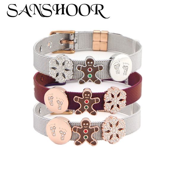 

sanshoor jewelry stainless steel wrap bracelet with ginger snowflake footprint pattern designed as christmas bracelet band, Golden;silver