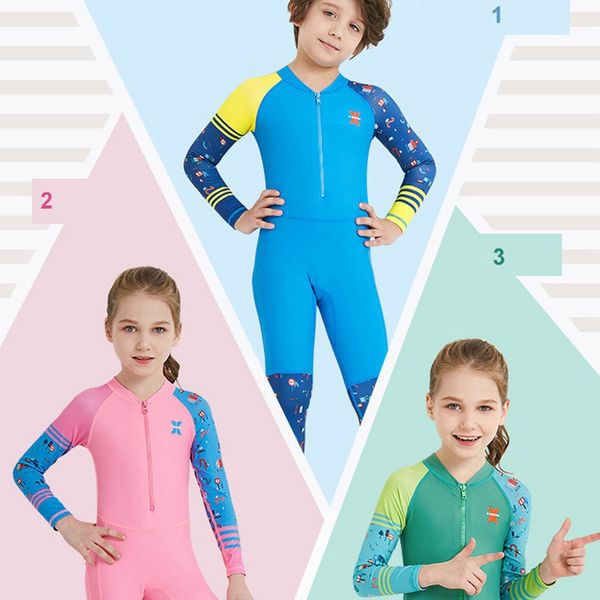 

анти-уф дети плавательные гидрокостюмы один кусок длинные рукава сиамские хлопка лайкра гидрокостюмы быстрый сухой