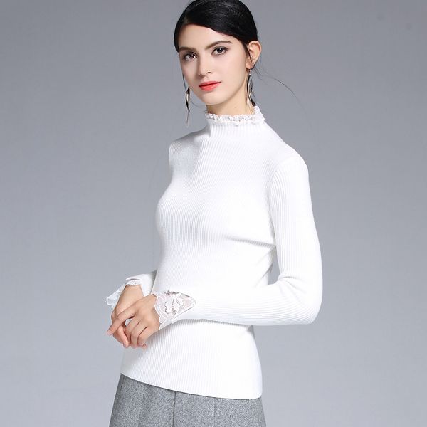 

autumn winter self-cultivation lace half-high collar long sleeve undercoat women's short undercoat pullover, White;black