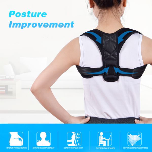 

adjustable new posture corrector back support belt shoulder bandage prevents slouching corrector clavicle spine back shoulder, Black;blue