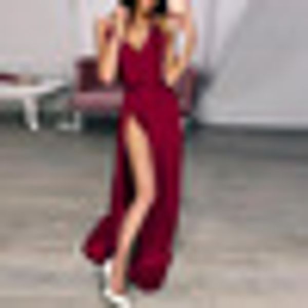 

women strappy wrap deep v neck solid elegant dress evening party high slit ball, Black;gray