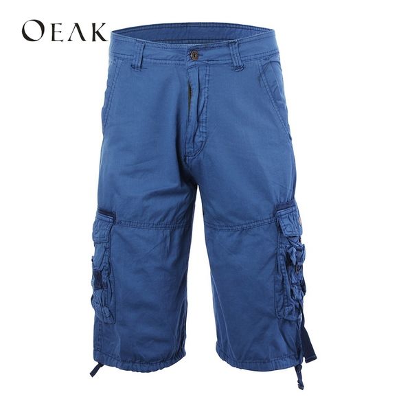 

oeak plus size casual solid cargo shorts summer male knee length shorts with pockets loose half trousers, White;black
