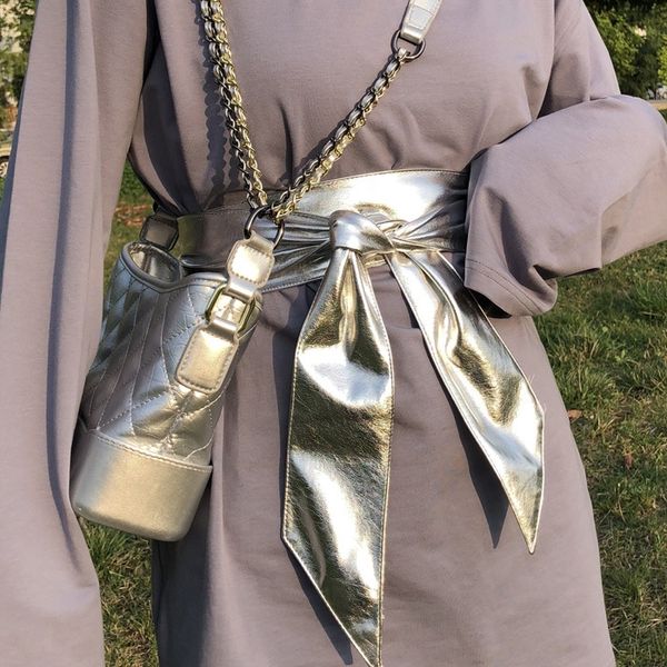 

niche all-match fashionable silver leather niche all waist seal casual knot belt women's decorative golden pu leather waist seal, Black;brown