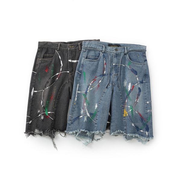 

mens high street graffiti shorts man summer knee length pocket vintage straight denim shorts men fashion casual clothes, White;black