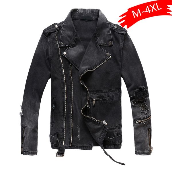 

new fashion biker denim jackets men black hole zippers denim coat jackets casual men clothing casaco masculino, Black;brown