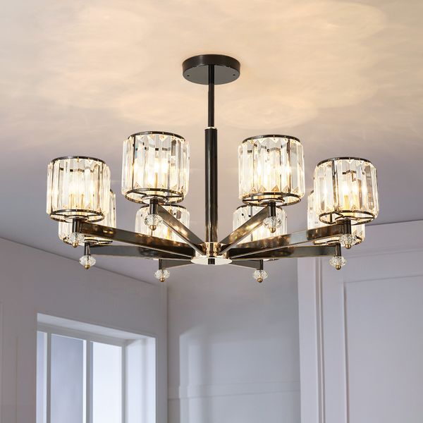 

led pendant lamp classical black modern pendant lights for living room dining room 3/6/8 rings crystal metal body