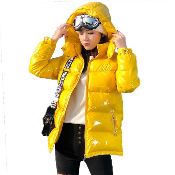 

2019 winterjacket women short silver shiny cotton coat women outdoor cold climbing female coat fashion hooded thick warm outwear, Black