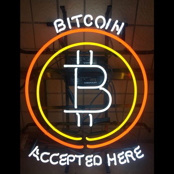 

bitcoin accepted here custom handmade real glass tube shop store motel restaurant pub paying advertise display neon light sign