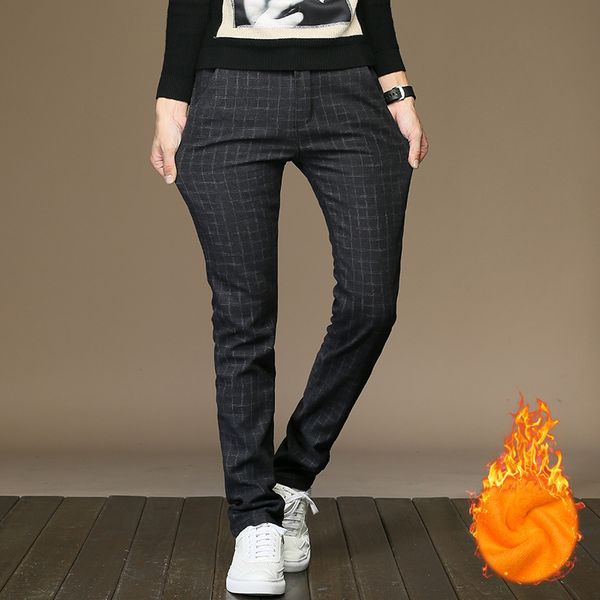 

men's pants mens winter fleece stretch zipper pocket casual flannel lined black grey trousers slacks young