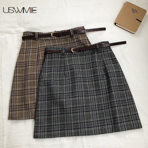 

skirts summer womens retro fashion leisure high waist slim casual lattice with belt back zipper color matching skirt, Black