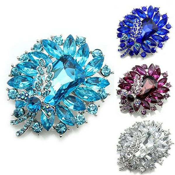 

women's banquet party broach blue clear rhinestone crystal butterfly pin brooch, Gray