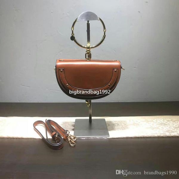 

2018 20cm rivet genuine leather women handbags cycle ring famous designer shoulder bag lady small bag fashion