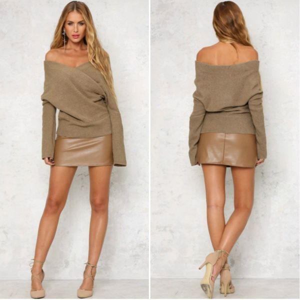 

autumn and winter sweater women's word collar strapless long-sleeved shirt women's sweater pullover knitting 2019, White;black