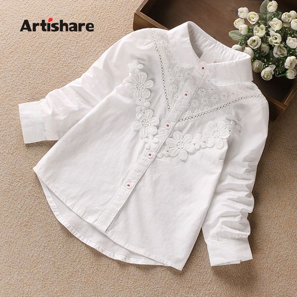 

artishare girls blouses spring autumn lace flower white girls school blouses & shirt cotton kids shirt, White;black