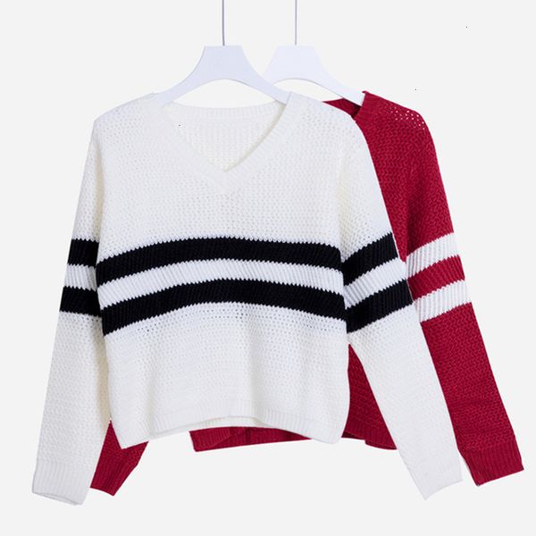 

sweaters woman women sweater 4 colorsspring autumn pullovers v neck crop striped long sleeve knitted sweater roupas femininas t4n510, White;black