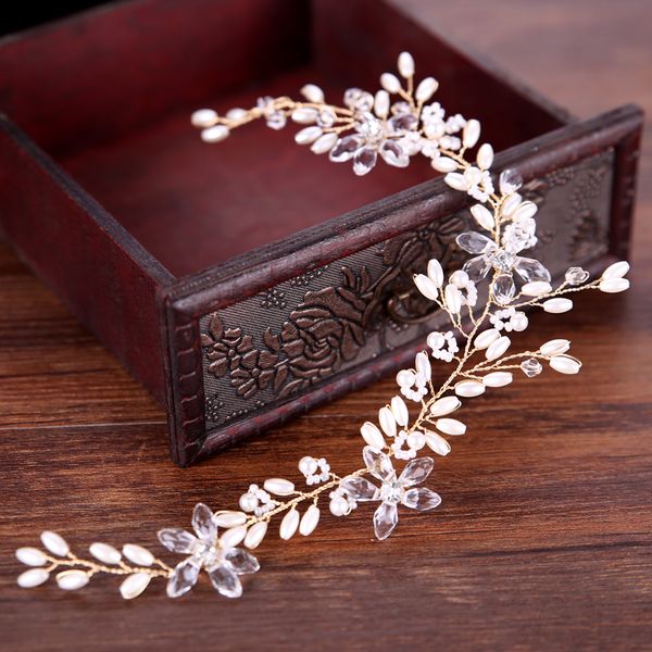 

gold color crystal flower pattern style pearl tiara hairbands hair jewelry for girl beautiful bridal rhinestone headbands, Golden;white