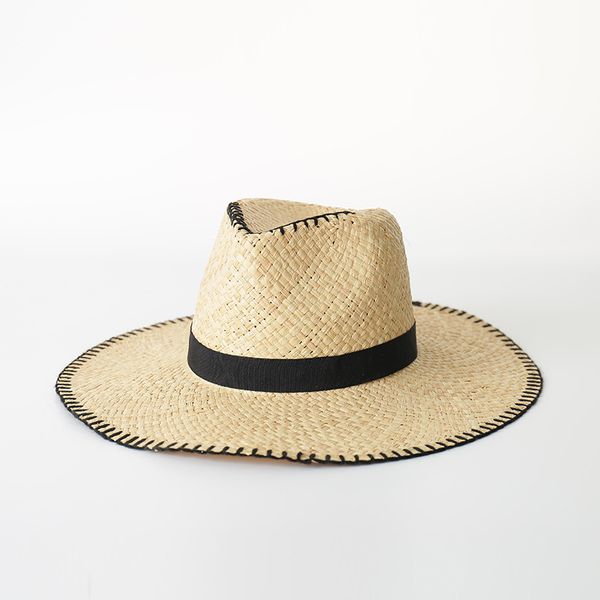 

2020 new summer women men raffia straw wide brim fedora beach sun hat for uv proof